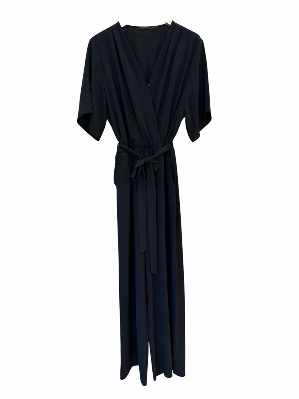 Classic Black Wrap Jumpsuit with Tie Waist - Picture 3 of 7